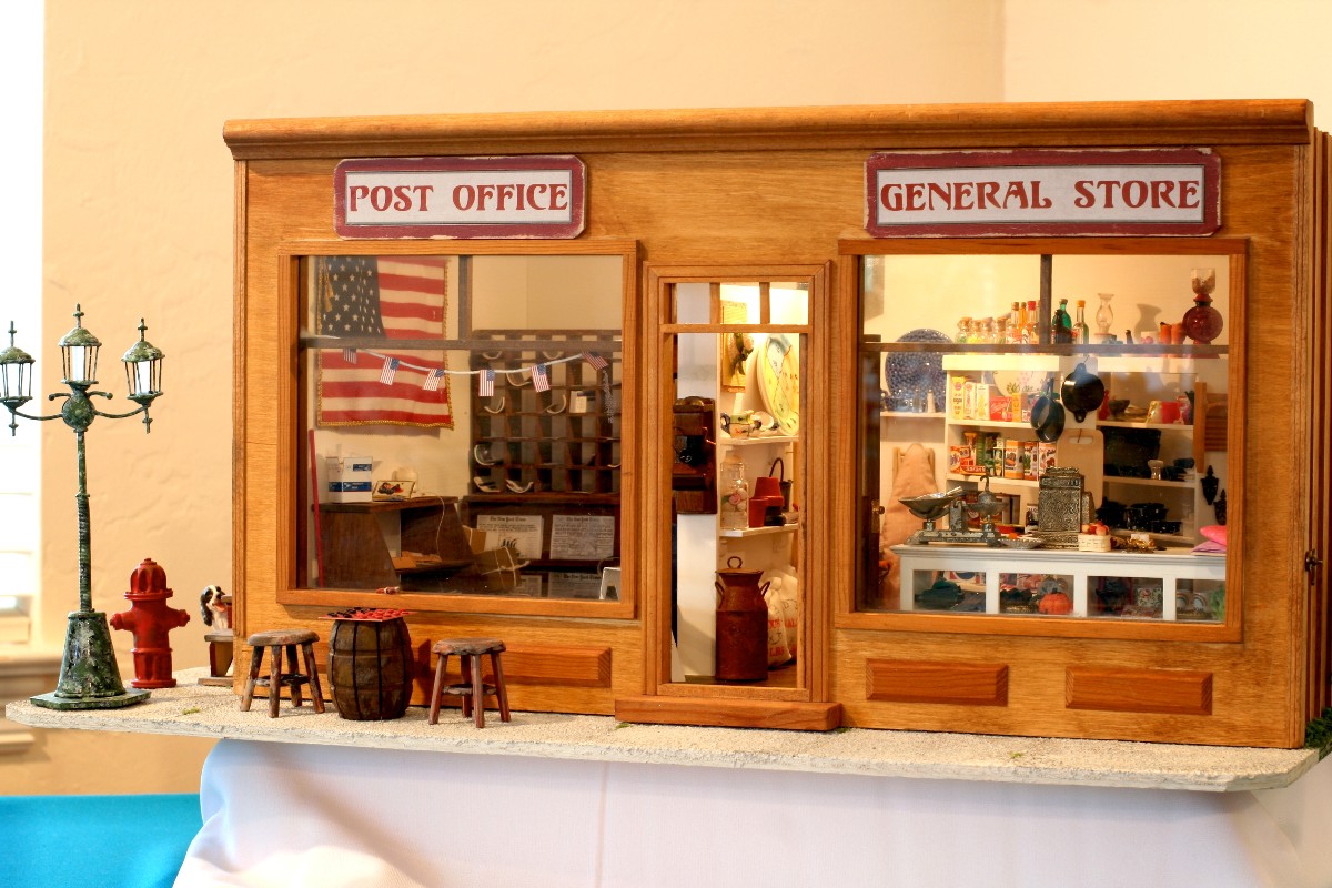 toy post office in a case